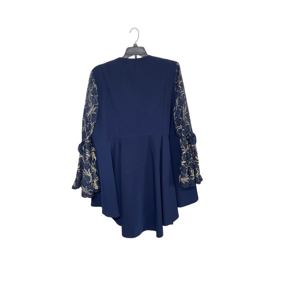 Champagne Italy Blue/Gold Lace Flare Sleeve Jacket Floral Hi-low 24 Plus Church - Picture 2 of 7